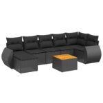 8-Piece Garden Sofa Set with Cushions Black Poly Rattan Wicker Outdoor Patio Furniture