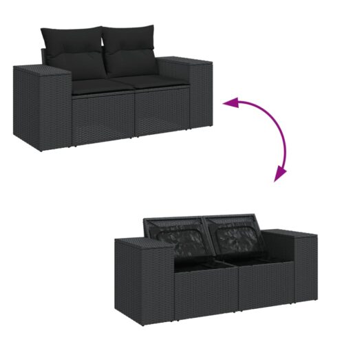 7-Piece Garden Sofa Set with Cushions Black Poly Rattan Wicker Outdoor Patio Furniture - Image 9