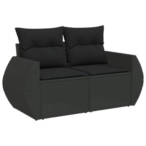 7-Piece Garden Sofa Set with Cushions Black Poly Rattan Wicker Outdoor Patio Furniture - Image 5