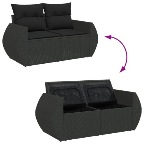 7-Piece Garden Sofa Set with Cushions Black Poly Rattan Wicker Outdoor Patio Furniture - Image 9