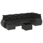 8-Piece Garden Sofa Set with Cushions Black Poly Rattan Wicker Outdoor Patio Furniture