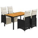 5-Piece Garden Bistro Set with Cushions Black Poly Rattan Wicker Outdoor Patio Furniture