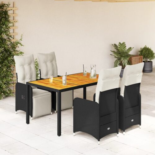 5-Piece Garden Bistro Set with Cushions Black Poly Rattan Wicker Outdoor Patio Furniture - Image 2