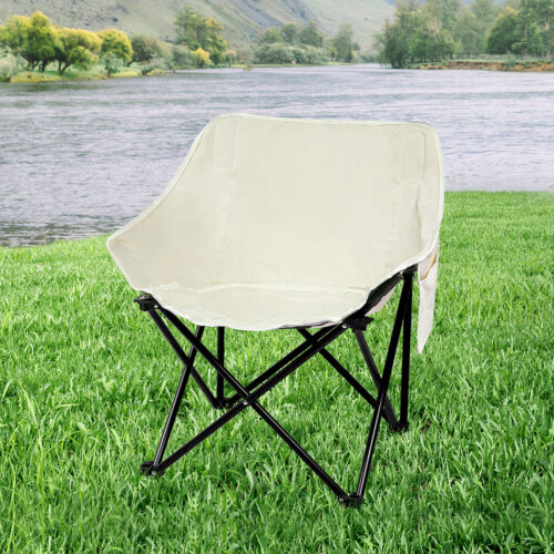Levede Folding Camping Moon Chair Lightweight Beige - Image 7