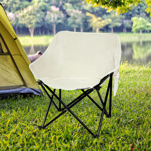 Levede Folding Camping Moon Chair Lightweight Beige - Image 8