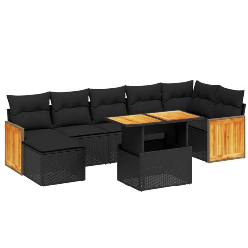 8-Piece Garden Sofa Set with Cushions Black Poly Rattan
