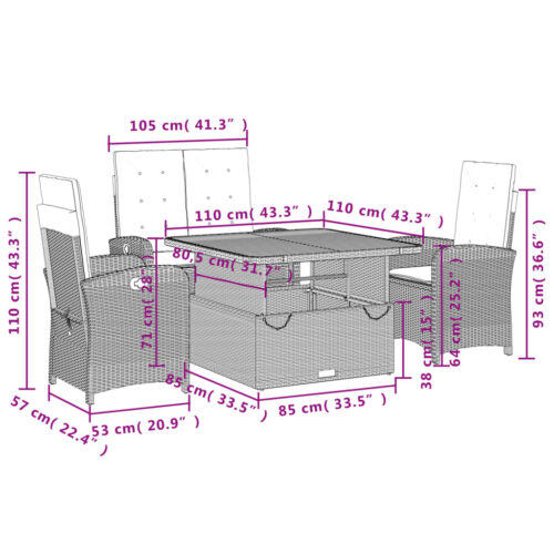 4-Piece Garden Dining Set with Cushions Black Poly Rattan Wicker Outdoor Patio Furniture - Image 9