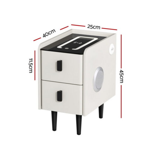 Artiss Smart Bedside Table with Wireless Charging - AIDA White - Image 2