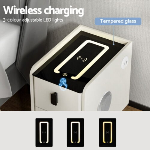 Artiss Smart Bedside Table with Wireless Charging - AIDA White - Image 4