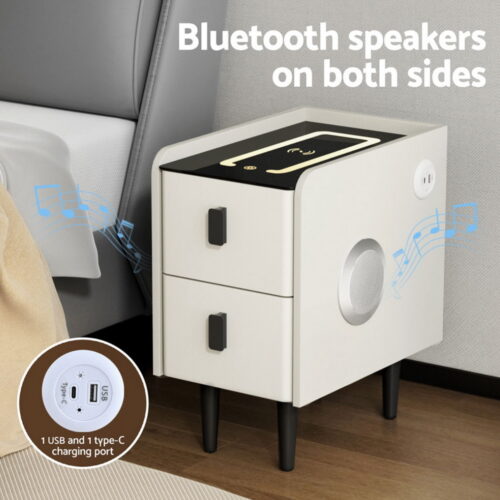 Artiss Smart Bedside Table with Wireless Charging - AIDA White - Image 5