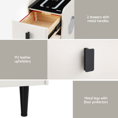 Artiss Smart Bedside Table with Wireless Charging - AIDA White - Image 6