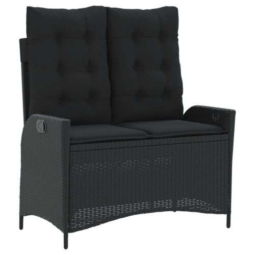 4-Piece Garden Dining Set with Cushions Black Poly Rattan Wicker Outdoor Patio Furniture - Image 4