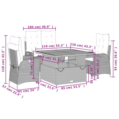 4-Piece Garden Dining Set with Cushions Black Poly Rattan Wicker Outdoor Patio Furniture - Image 9