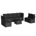 9-Piece Garden Sofa Set with Cushions Black Poly Rattan Wicker Outdoor Patio Furniture