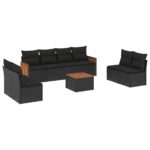 9-Piece Garden Sofa Set with Cushions Black Poly Rattan Wicker Outdoor Patio Furniture