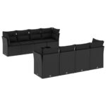 9-Piece Garden Sofa Set with Cushions Black Poly Rattan Wicker Outdoor Patio Furniture