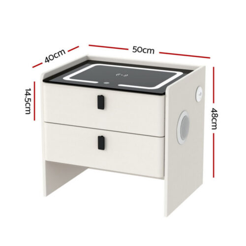 Artiss Smart Bedside Table Wireless Charging - BESS White - Image 2