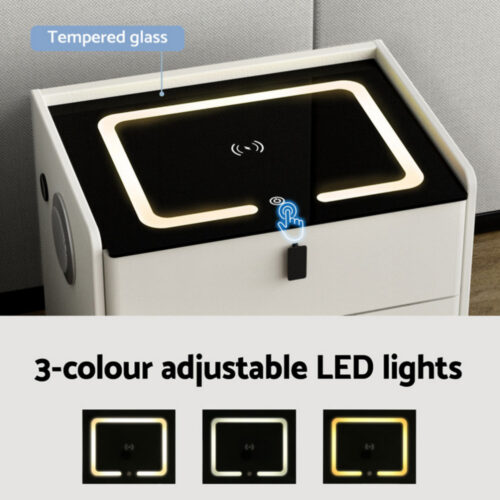 Artiss Smart Bedside Table Wireless Charging - BESS White - Image 4