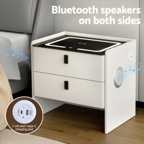 Artiss Smart Bedside Table Wireless Charging - BESS White - Image 5