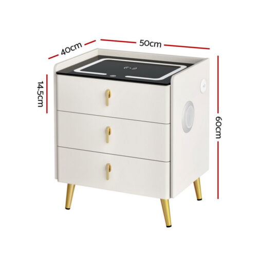 Artiss Bedside Table Wireless Charging - ALMA White - Image 2