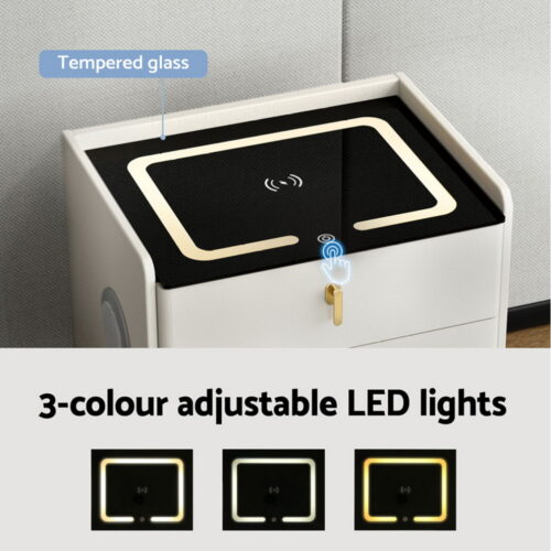 Artiss Bedside Table Wireless Charging - ALMA White - Image 4