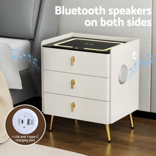 Artiss Bedside Table Wireless Charging - ALMA White - Image 5