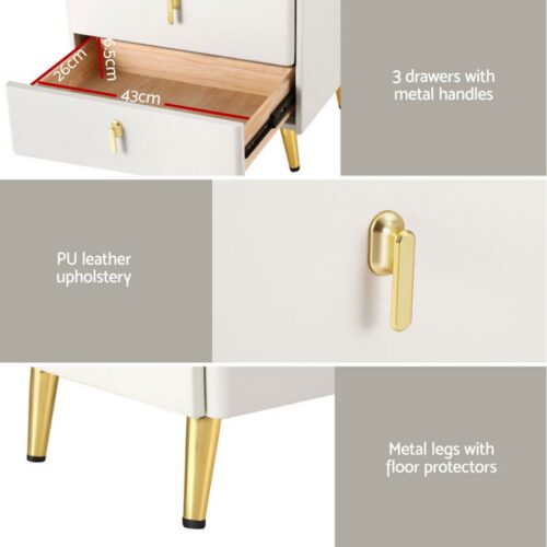 Artiss Bedside Table Wireless Charging - ALMA White - Image 6