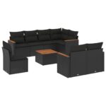 9-Piece Garden Sofa Set with Cushions Black Poly Rattan Wicker Outdoor Patio Furniture