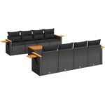 9-Piece Garden Sofa Set with Cushions Black Poly Rattan