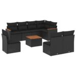 9-Piece Garden Sofa Set with Cushions Black Poly Rattan Wicker Outdoor Patio Furniture