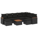 10-Piece Garden Sofa Set with Cushions Black Poly Rattan Wicker Outdoor Patio Furniture