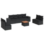 9-Piece Garden Sofa Set with Cushions Black Poly Rattan Wicker Outdoor Patio Furniture