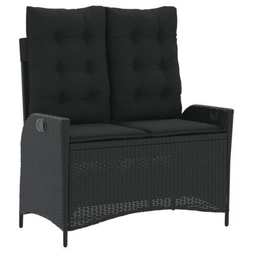 4-Piece Garden Dining Set with Cushions Black Poly Rattan Wicker Outdoor Patio Furniture - Image 4