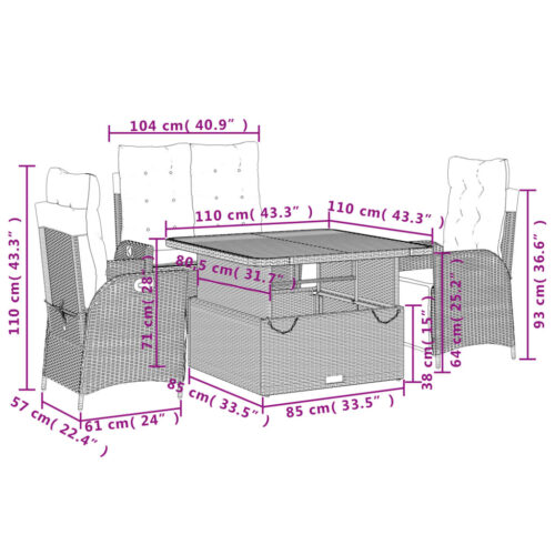 4-Piece Garden Dining Set with Cushions Black Poly Rattan Wicker Outdoor Patio Furniture - Image 9