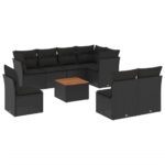 9-Piece Garden Sofa Set with Cushions Black Poly Rattan Wicker Outdoor Patio Furniture