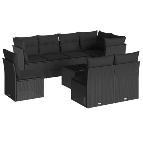 9-Piece Garden Sofa Set with Cushions Black Poly Rattan Wicker Outdoor Patio Furniture