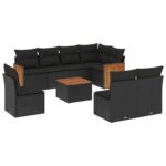 9-Piece Garden Sofa Set with Cushions Black Poly Rattan Wicker Outdoor Patio Furniture