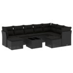 10-Piece Garden Sofa Set with Cushions Black Poly Rattan Wicker Outdoor Patio Furniture