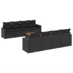 9-Piece Garden Sofa Set with Cushions Black Poly Rattan Wicker Outdoor Patio Furniture