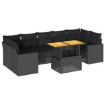 8-Piece Garden Sofa Set with Cushions Black Poly Rattan Wicker Outdoor Patio Furniture