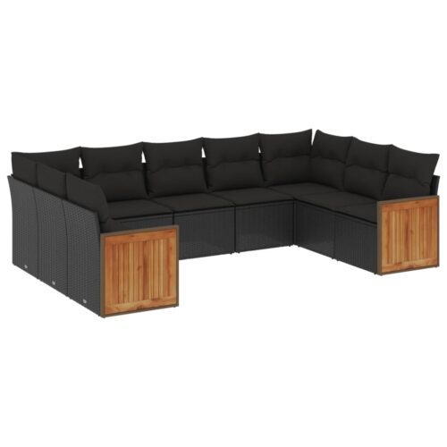9-Piece Garden Sofa Set with Cushions Black Poly Rattan