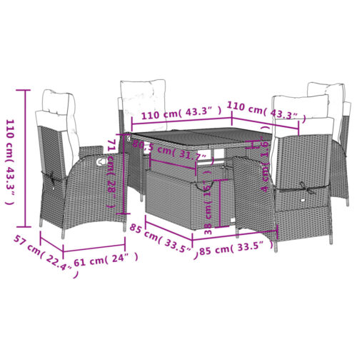 5-Piece Garden Dining Set with Cushions Black Poly Rattan - Image 8