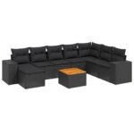 9-Piece Garden Sofa Set with Cushions Black Poly Rattan Wicker Outdoor Patio Furniture