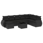 9-Piece Garden Sofa Set with Cushions Black Poly Rattan Wicker Outdoor Patio Furniture