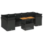 8-Piece Garden Sofa Set with Cushions Black Poly Rattan Wicker Outdoor Patio Furniture