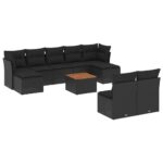 10-Piece Garden Sofa Set with Cushions Black Poly Rattan Wicker Outdoor Patio Furniture