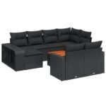 11-Piece Garden Sofa Set with Cushions Black Poly Rattan Wicker Outdoor Patio Furniture