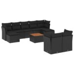 10-Piece Garden Sofa Set with Cushions Black Poly Rattan Wicker Outdoor Patio Furniture