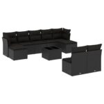 10-Piece Garden Sofa Set with Cushions Black Poly Rattan Wicker Outdoor Patio Furniture