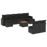 10-Piece Garden Sofa Set with Cushions Black Poly Rattan Wicker Outdoor Patio Furniture